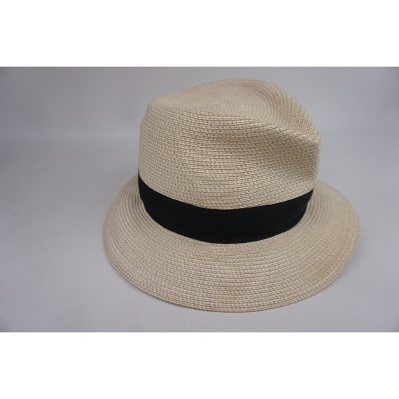 Eric Javits Women's Classic Squishee Straw Packable Fedora Sun Hat Cream/ Black - Picture 4 of 5